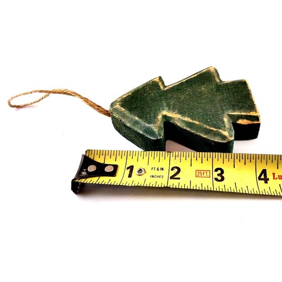 Set Of 3 Rustic Farmhouse Green Wooden Christmas Tree Ornaments W/Twine Hangers - Picture 5 of 6